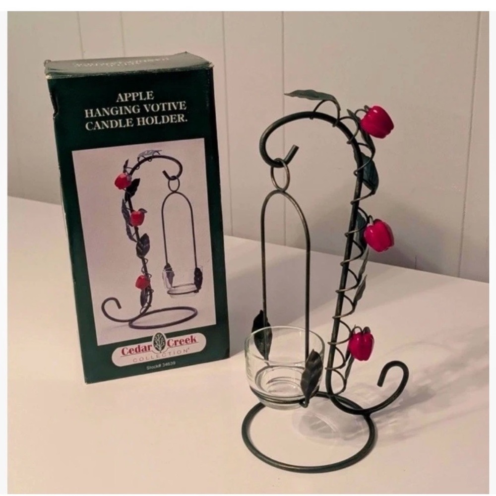 Cedar Creek Collection Apple Hanging Votive Candle Holder Wrought Iron Table Top